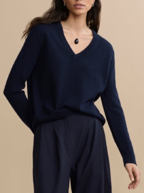 Jenni Kayne Sweaters - NWOT Jenni Kayne Flynn Cashmere V-Neck Sweater Navy 2X Quiet Luxury Minimalist